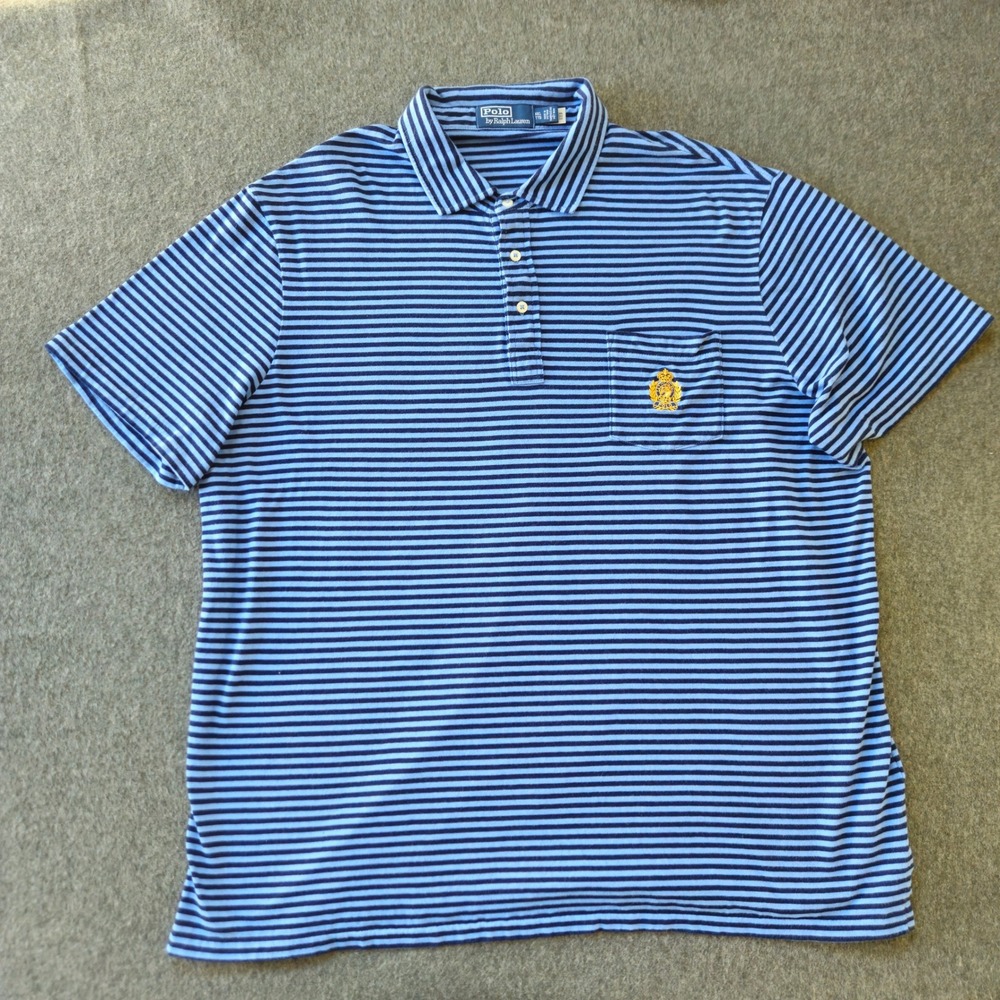 Polo Ralph Lauren Polo Shirt Mens XXL Blue Striped Crest Pocket